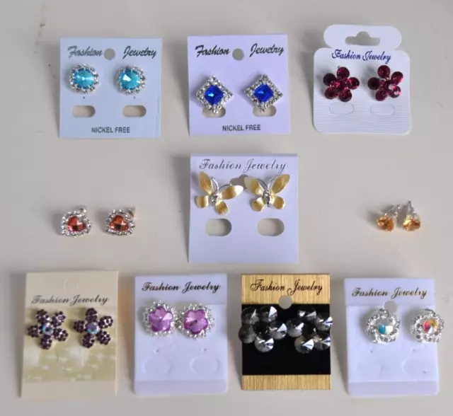 Job lot stud earrings bundle. 10 pairs. Crystal/diamante Pink, royal blue, lilac