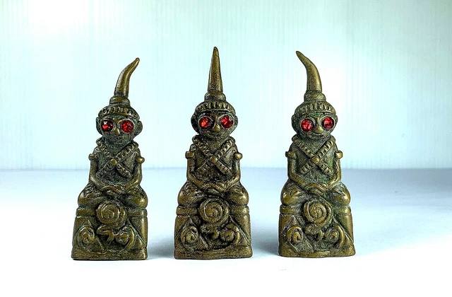 3 PCS. x BRASS RED EYE NGANG STATUE GAMBLING LUCK FETISH TALISMAN THAI AMULET