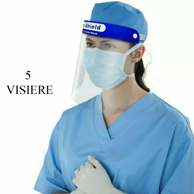 Set 5 Visiere Protettiva Trasparente Visiera Viso Protezione Paraschizzi Testa