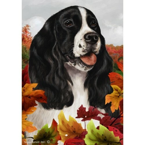 Fall Garden Flag (TB) - Black and White English Springer Spaniel 130801