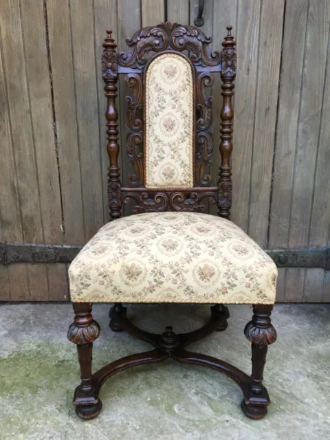 Fine Renaissance Revival Exquisite Carved Oak Library Desk Throne Flemish Chair