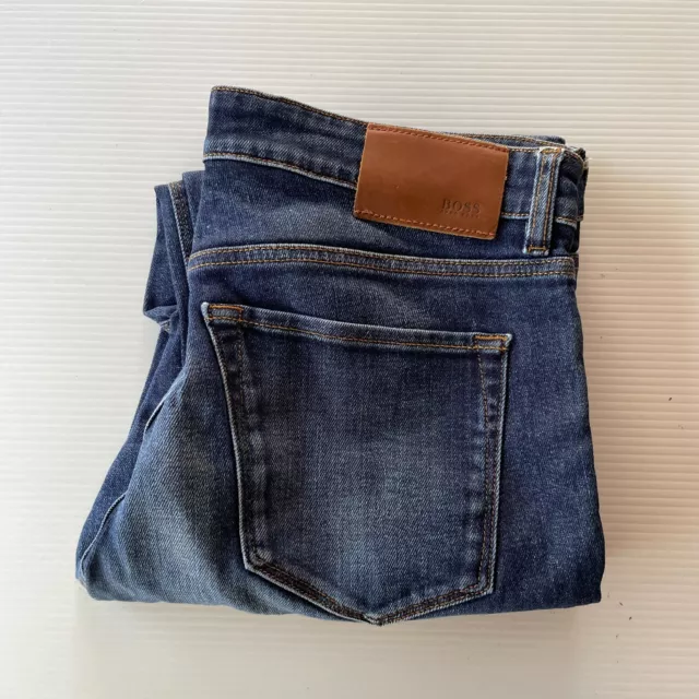 Hugo Boss Distressed Straight Denim Jeans Mens Size 32 Waist Blue Casual Style