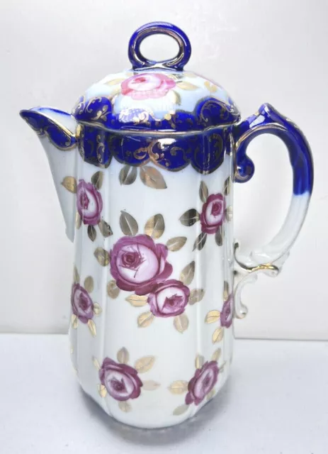 Vintage Japan Nippon Porcelain Coffee Chocolate Pot Hand Painted Roses