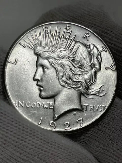 Better Date AU/UNC - 1927 Peace Silver Dollar -  Lots of Mint Luster  #82044
