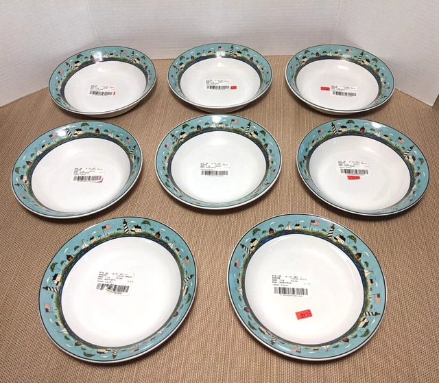 SAKURA COASTAL BREEZE Soup Cereal Bowl Set of 8 Vtg WARREN KIMBLE W/ Barcodes