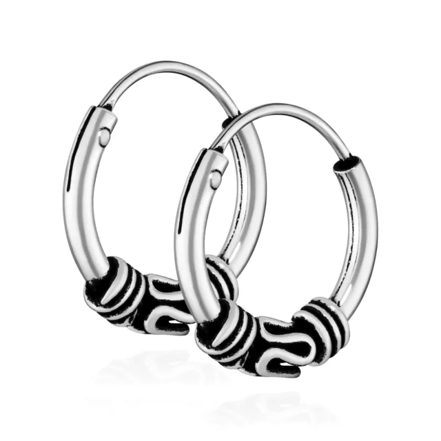 Boucles d'oreilles en argent 925 celtique CRÉOLE SIMPLE/PAIRE gothique avec motif Bali 10 mm