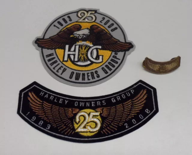 Harley-Davidson 25 Jahre HOG Konvolut 2 Aufnäher mit 1 Pin Harley Owners Group