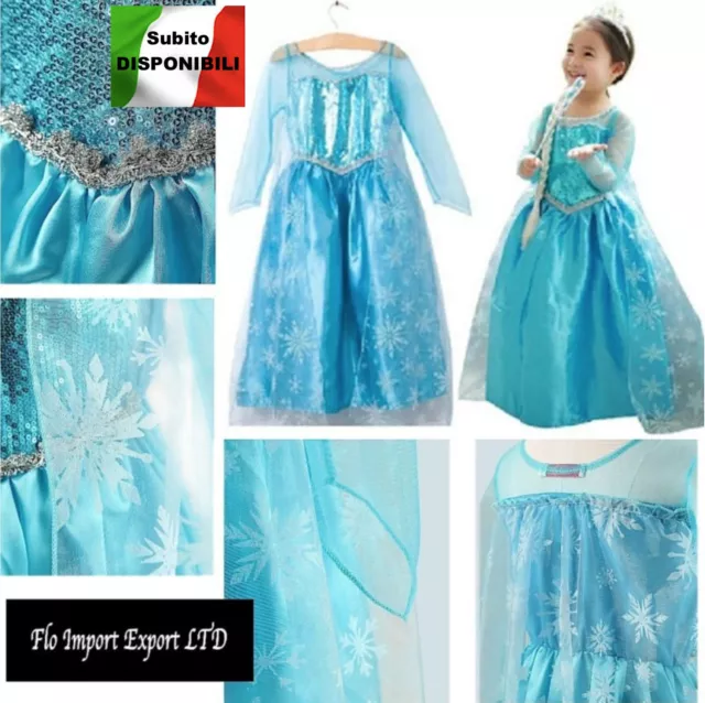 Frozen Vestito Carnevale Elsa 2-12 anni - Dress up Elsa Cosplay Costumes 789005