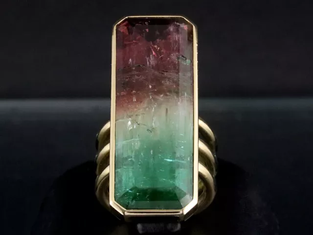 Riesiger Wassermelonen Turmalin Ring ca. 54ct   30,1g 750/- Gelbgold