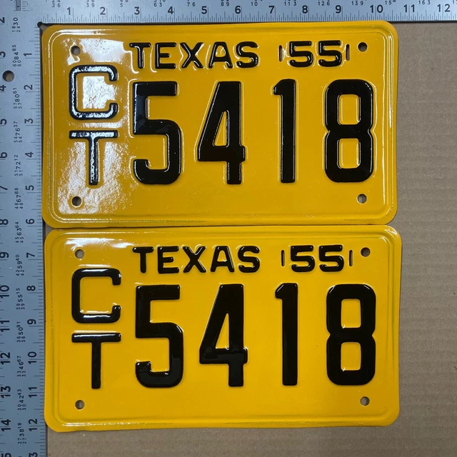 1955 Texas license plate pair CT 5418 YOM DMV clear Ford Chevy Dodge 3854