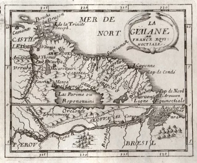 Guyana Original Kupferstich Landkarte Duval 1676