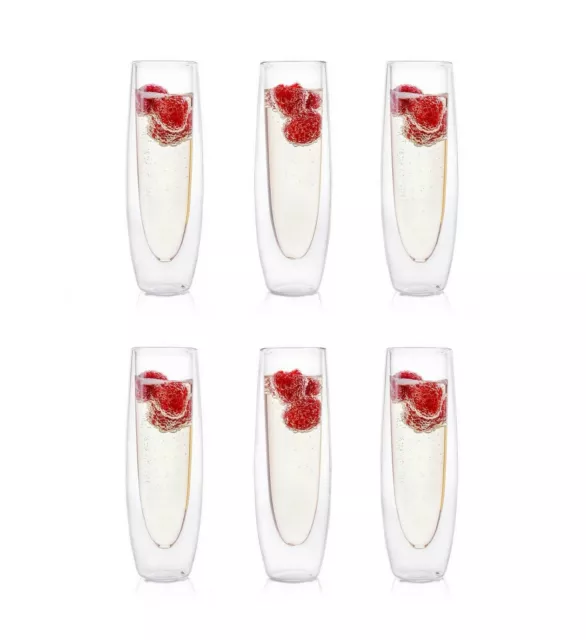 [6x] Glass Double Wall Champagne Flute Wine Cup Bar Cup Whisky Glass Vodka 160ml