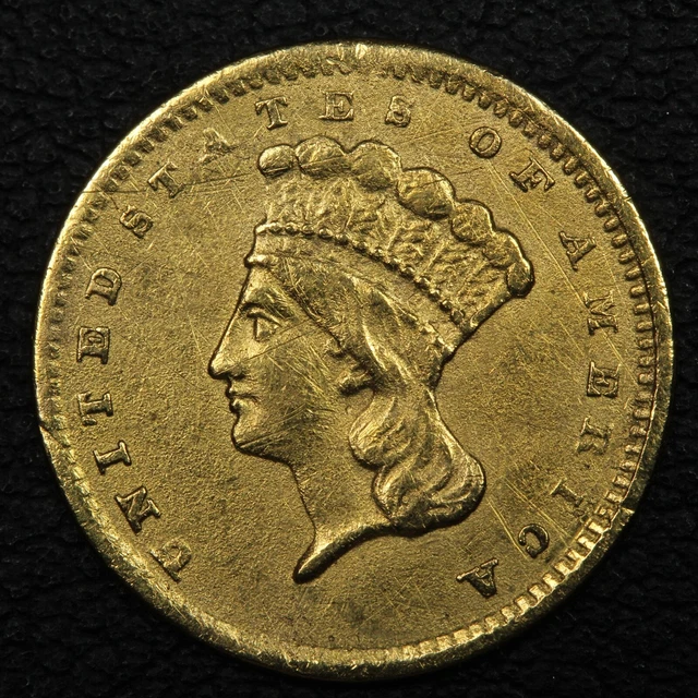 1856 Slanted 5 Type 3 $1 One Dollar Gold - Cleaned