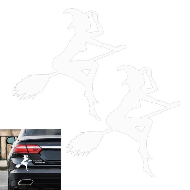 2 pz adesivi auto strega su una scopa finestrino auto camion decorazione laptop