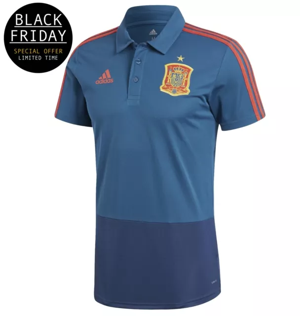adidas Spain Polo Shirt Mens - Spanish Football Polo Top - Black Friday