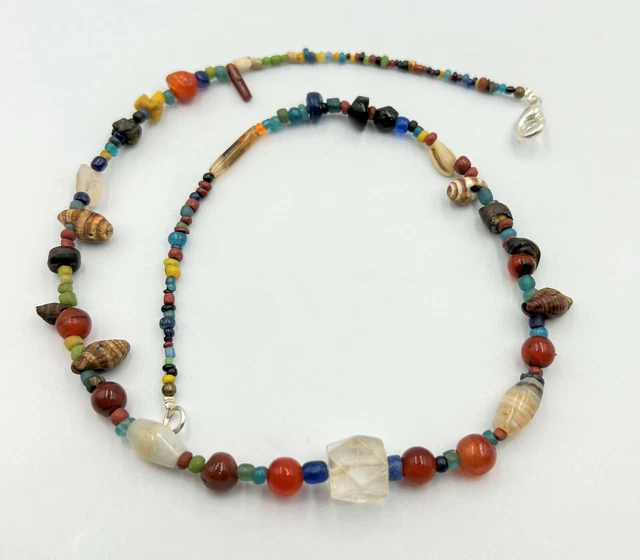 South East Asian Burmese Antiquities Glass Crystal Shell Agate Jewelry Old Beads