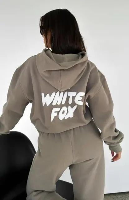 UK Womens White Fox Boutique Hoodie Tracksuit Set Hooded Sweatshirt Pullover2024