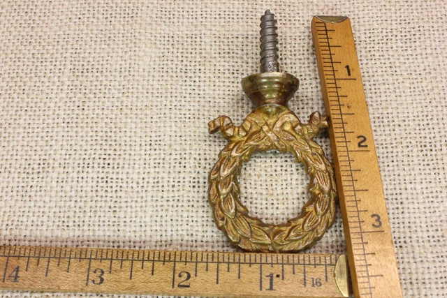 old Plant Hook Wreath Ring Ceiling Bird Cage Hanger rustic tarnished BRASS 4