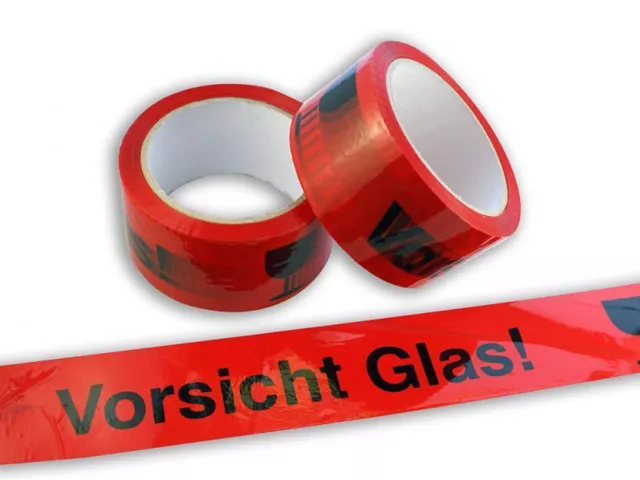 Klebeband Packband Paketband - Vorsicht Glas - Rot - 40m / 66m 50mm 55my - Rolle