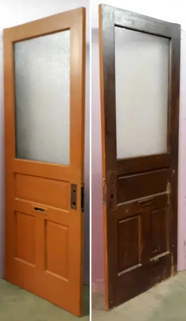31.5"x80 Antique Vintage Old SOLID Wood Wooden Door Panels Window Textured Glass 3