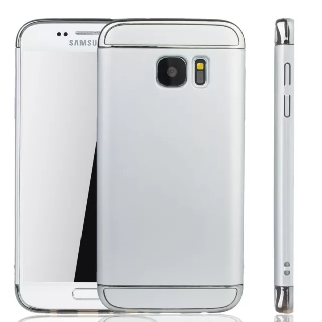 Handy Hülle Schutz Case für Samsung Galaxy S7 Bumper 3 in 1 Cover Chrom Silber