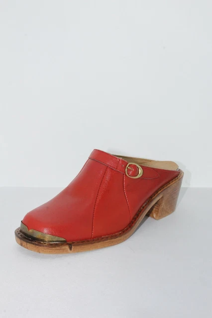 Bambini Ragazza Zoccoli Tgl 31 Top Modell Rosso Pelle Vero Vintage 80's Scarpe