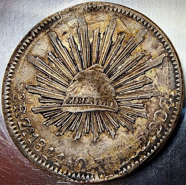 8 Reales Zacatecas 1843 Zs OM Eagle With Snake On Cactus Federal Republic Mexico