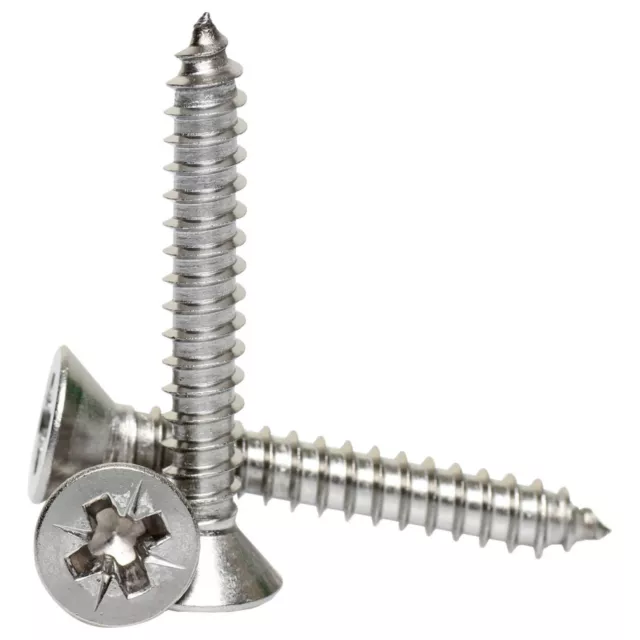 No.12 / 5.5mm A2 STAINLESS STEEL POZI COUNTERSUNK SELF TAPPING SCREWS TAPPERS