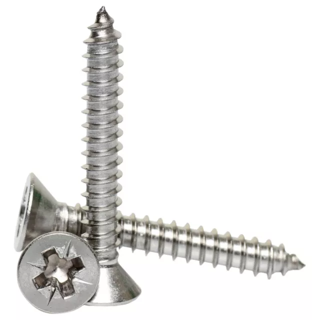 No.2 / 2.2mm A2 STAINLESS STEEL POZI COUNTERSUNK SELF TAPPING SCREWS TAPPERS