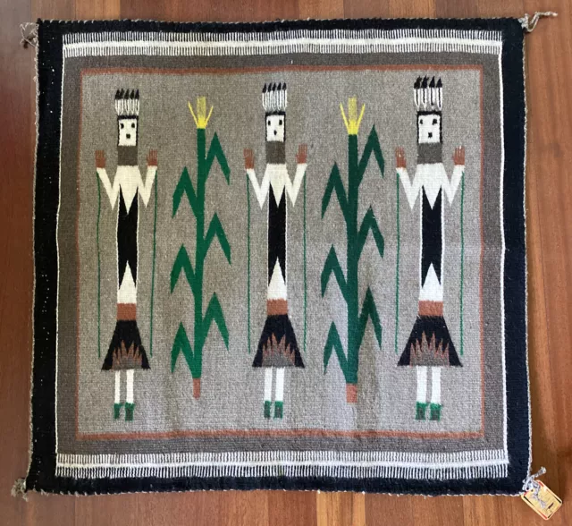 Vintage Navajo Yei Rug Wool with Grey Yarn Field, By Sarah White