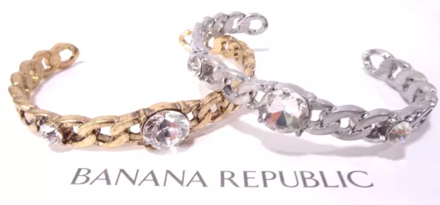 Banana Republic Women's Mixed Metal Crystal Cuff bracelet Set of 2 NWOT 58