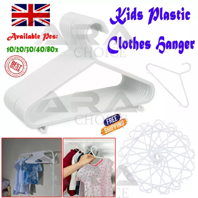 Children Kids Plastic Clothes White Hanger Baby Child Slim Coat Hangers 10/80pcs