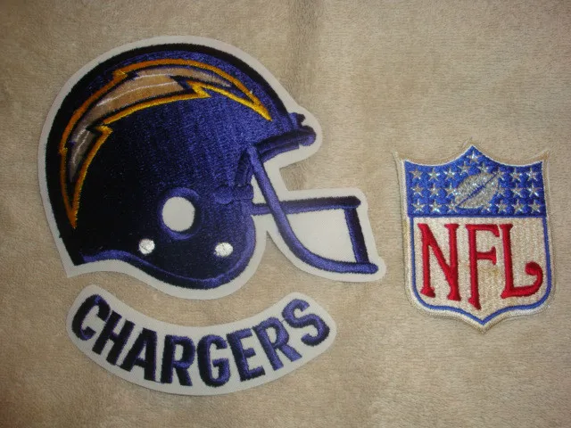 San Diego Chargers Helmet, Arched Name and NFL Embroidered Patches