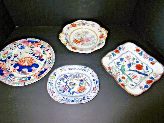 4 Piece Display Plates Antique Mason's Patent Ironstone China + Booths Ca. 1813