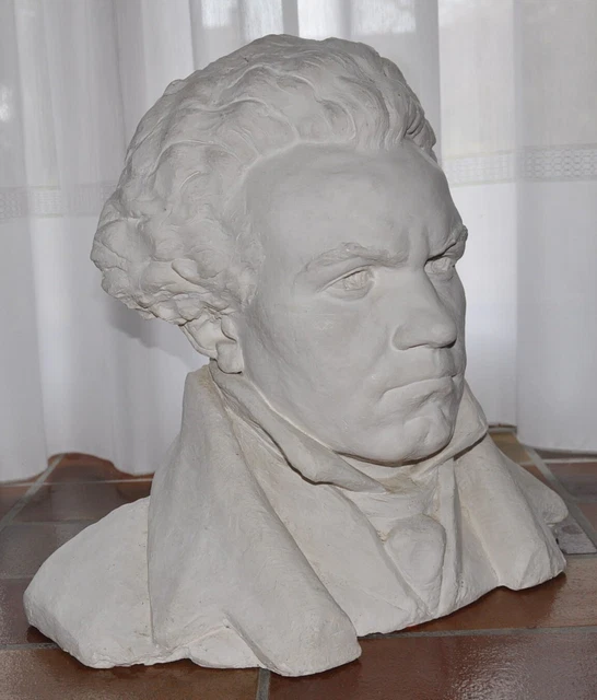 Buste de Beethoven fait main : décor grec en albâtre coulé (14,5 cm) - France