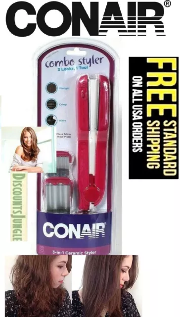 Conair 3 In 1 Ceramic Styler Flat Iron Micro Crimp & Deep Wave Plates CS99W3N