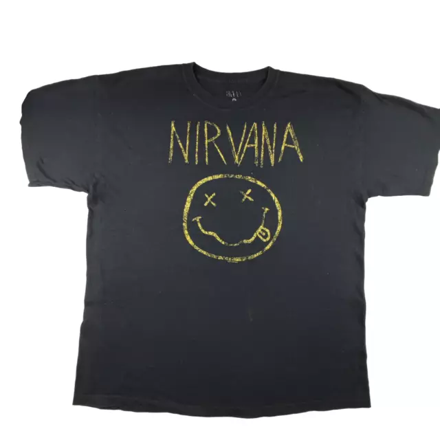 Official Nirvana 2014 Classic Yellow Smiley Face T Shirt Size XL Black Cotton