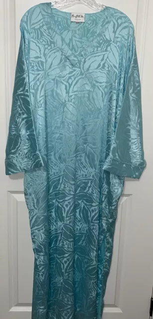 MARY MCFADDEN OS Mumu Turquoise Blue Satin Floral Kaftan House Dress ...