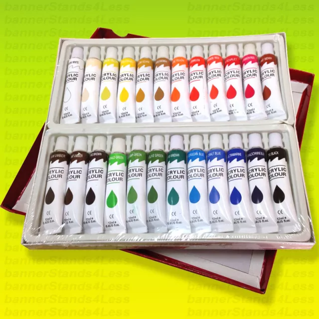 24 PC ACRYLIC Paint Set Professional Artist Color Painting 12ml Tubes