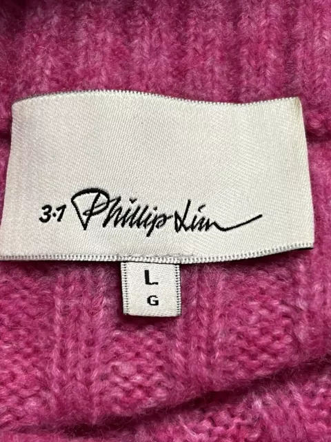 3.1 Phillip Lim Size Large Sweater Pink Wool-Alpaca Ribbed Knit 3/4 Sleeve