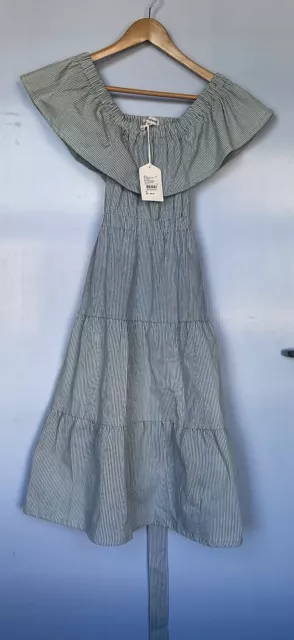 Country Road ‘Tween’ Blue and White Striped Midi Dress Size 14 BNWT (19b)