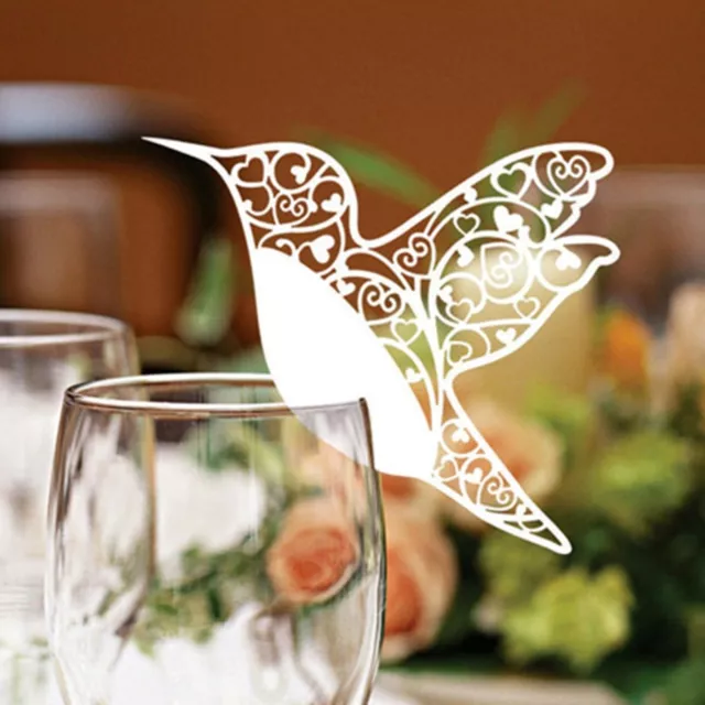 Hummingbird Wedding Name Place Cards For Wine Glass Laser Cut  Pearlescent Card