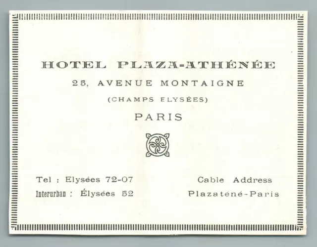 1926 Hotel Plaza Athénée Paris Avenue Montaigne Publicite Ancienne Antique Ad