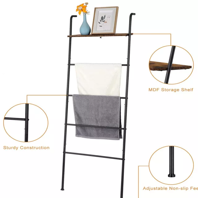 Farmhouse Metal 5-Tier Blanket Ladder Holder Towel Quilt Shelf Wall-Leaning Rack