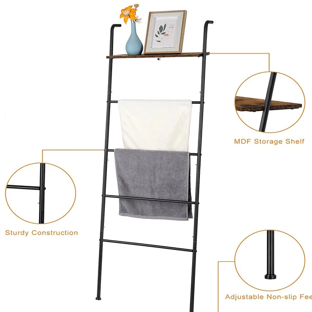 Farmhouse Metal 5-Tier Blanket Ladder Holder Towel Quilt Shelf Wall-Leaning Rack