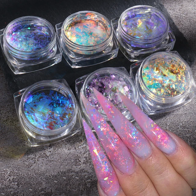 Copos uñas polvo desde efecto espejo arco iris uñas tipo decoración cristal colorido