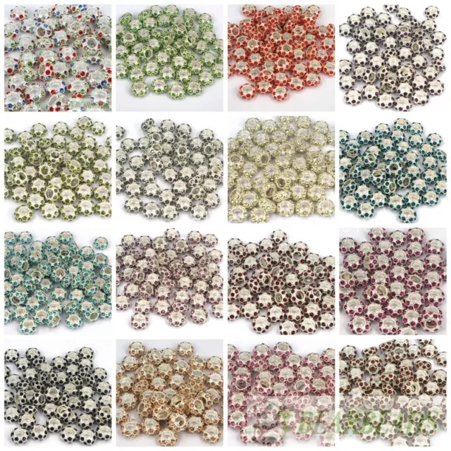 Big Hole Crystal Rhinestone Pave Silver Rondelle Spacer Beads Fit European Charm 3