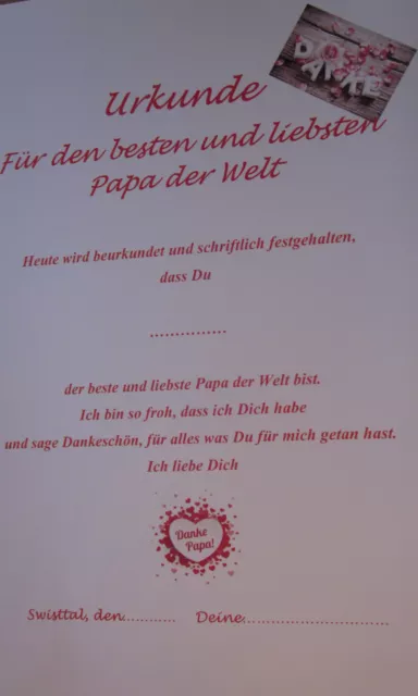 Urkunde Dem besten Papa der Welt Geschenkidee zum Geburtstag Geburtstagsgeschenk