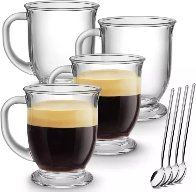 Glass Coffee Mugs Set of 4 Clear Large Coffee Mug 15 Oz With Handles for Hot