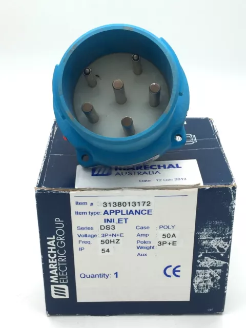 Marechal 3138013172 Connector DS3 Inlet Poly Blue 3P+E 50A 400V AC Size 3  IP54